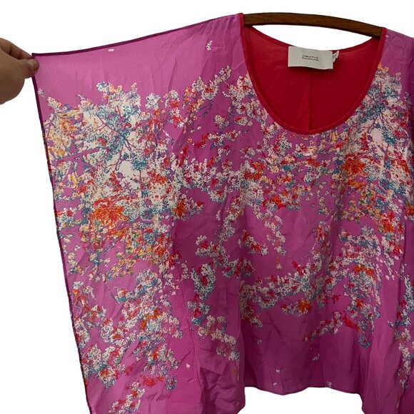 Creative Commune Womens Pink Floral Split Sleeve Bohemian Silk Blouse Size XS - Picture 2 of 5